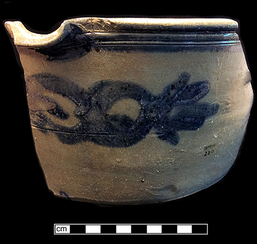 Grey bodied salt glaze stoneware bowl with cobalt decoration, from 18PR175.   